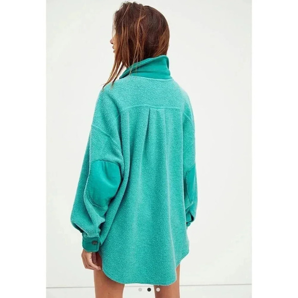 New Free People Ruby Jacket Shacket Oversized Fleece Button Watermelon Green - Picture 3 of 6